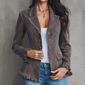 Retro Plain Long Sleeve Blazer