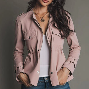 Stylish Pink Plain Long Sleeve Outerwear