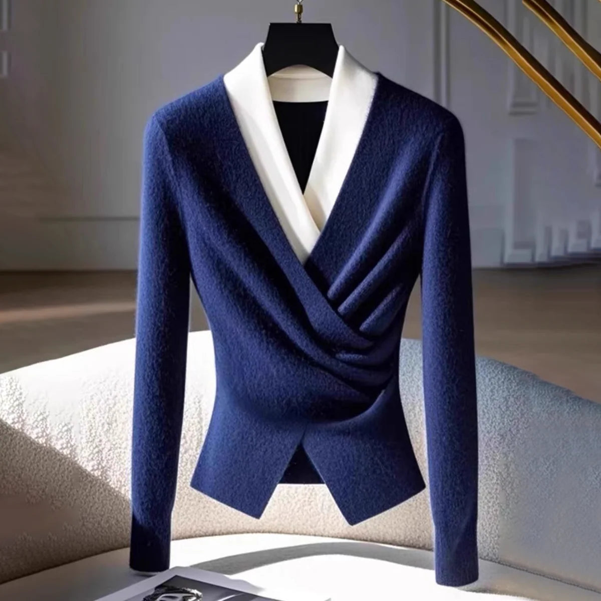 Blue V-Neck Long Sleeve Sweater
