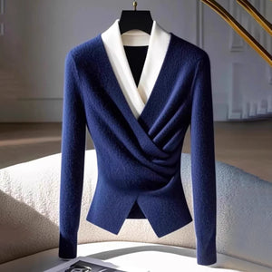 Blue V-Neck Long Sleeve Sweater