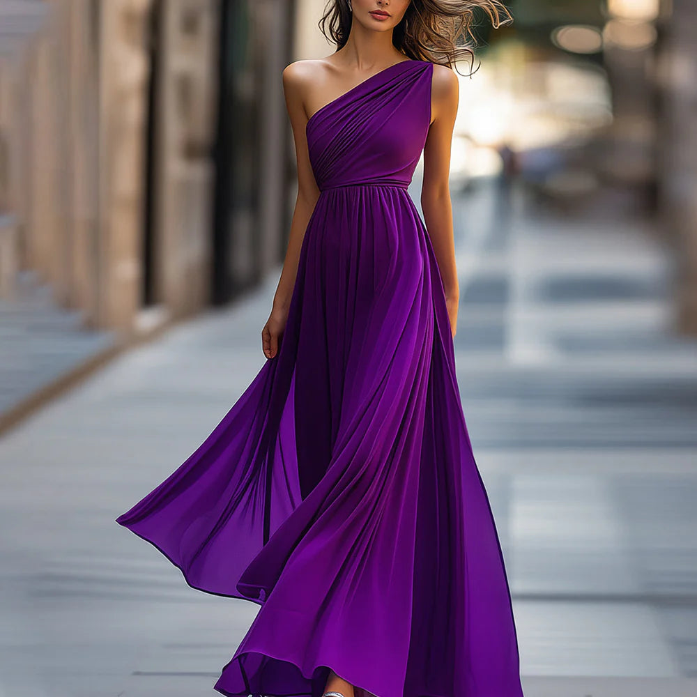 Gorgeous Plain One Shoulder Maxi Dress