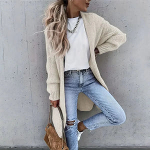 Ivory Plain Collarless Long Sleeve Cardigan