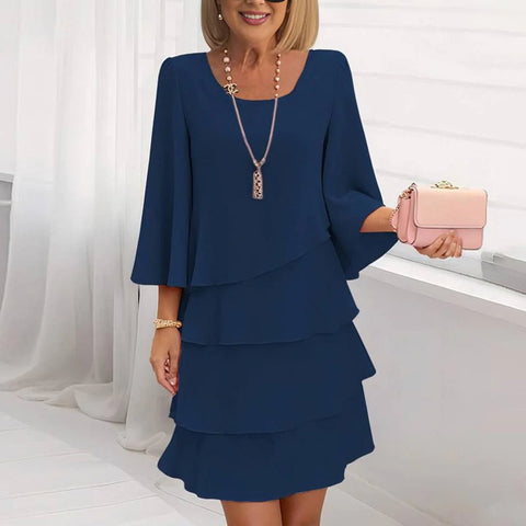 Popular Round Neck 3/4 Sleeve Mini Dress