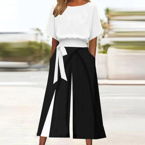 Black and White Round Neck Two Piece Set