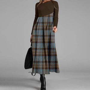Retro Long Sleeve Plaid Maxi Dress