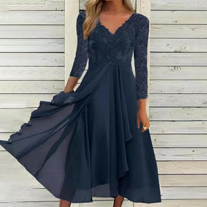 Chic Navy V-Neck Midi Dress