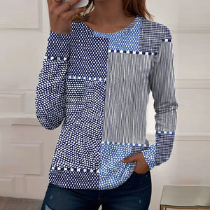 Classy Striped Print Round Neck Top
