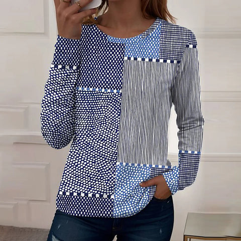 Classy Striped Print Round Neck Top