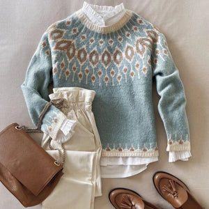 Temperament Light Blue Round Neck Sweater