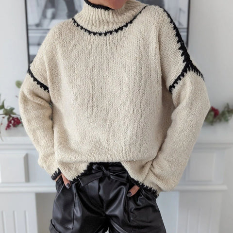 Soft Khaki High Neck Long Sleeve Sweater