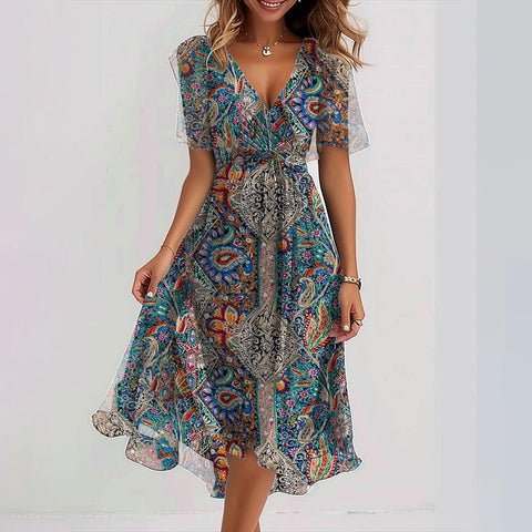 Special Paisley Short Sleeve Mini Dress