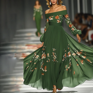 Youthful Green Long Sleeve Maxi Dress