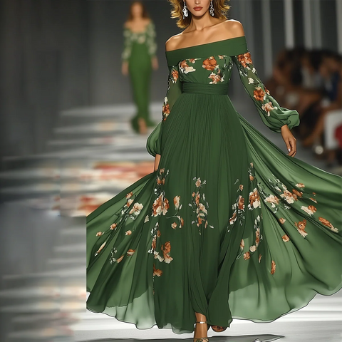 Youthful Green Long Sleeve Maxi Dress