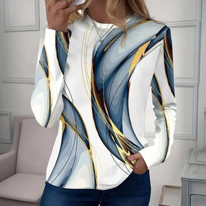 Stunning Geometric Print Round Neck Long Sleeve Top