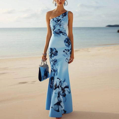 Fresh Sleeveless Blue Maxi Dress