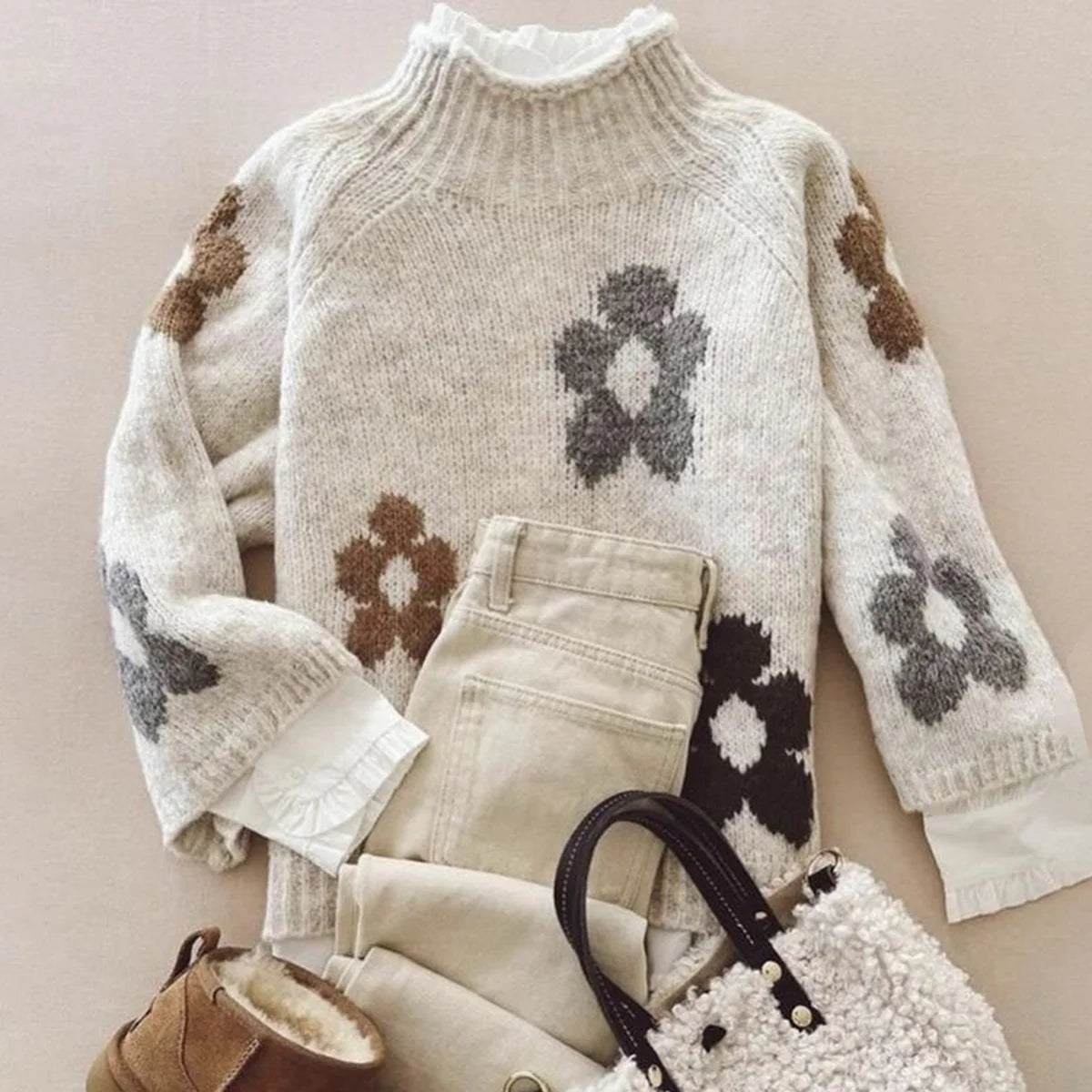 Modern Long Sleeve Floral Print Sweater