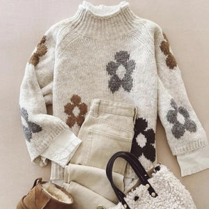 Modern Long Sleeve Floral Print Sweater