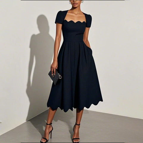 Trendy Short Sleeve Plain Midi Dress