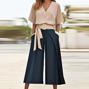 Unique V-Neck Short Sleeve Two Piece Set
