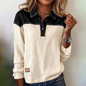 Chic Color Block Long Sleeve Top