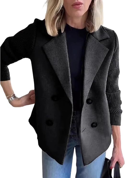 Women's Cropped Wool Blend Coat Fall Knit Sweater Blazer